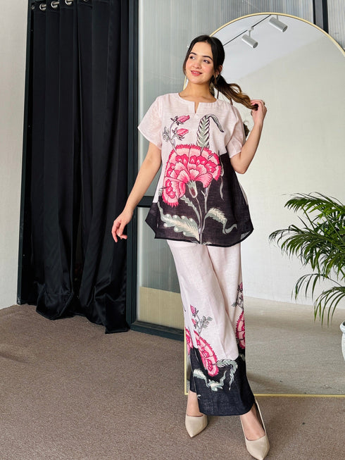 Beige Black Summer Co Ord Set